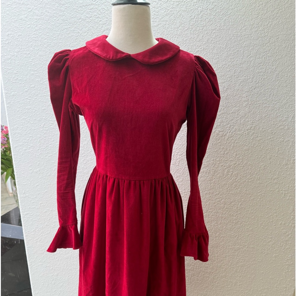 Batsheva Crimson Red Velvet Midi Dress